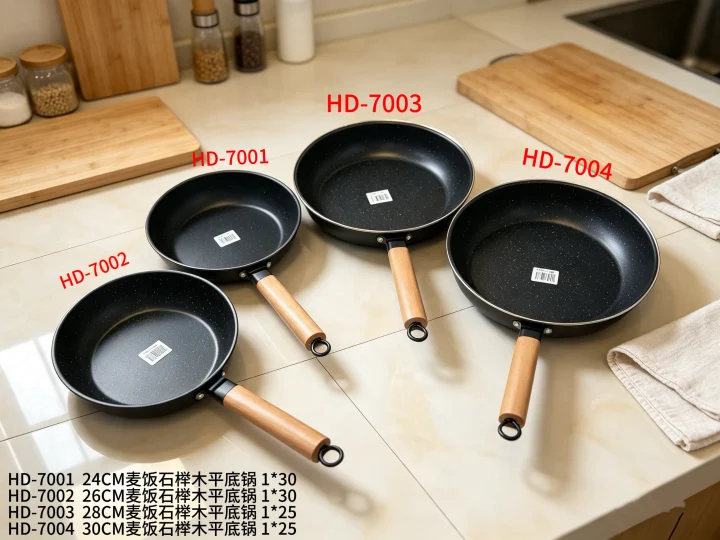 HD-7001 24CM/ HD-7002 26CM/ HD-7003 28CM/ HD-7004 30CM 麦饭石榉木平底锅